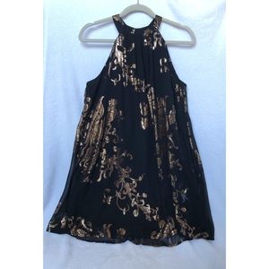 Black & Gold Detail Flowy Halter Swing Dress